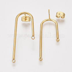 304 Stainless Steel Stud Earring Findings, for DIY Earring Making, with Ear Nuts/Earring Backs, Golden, 37x15x1.5mm, Hole: 1.5mm, Pin: 0.8mm