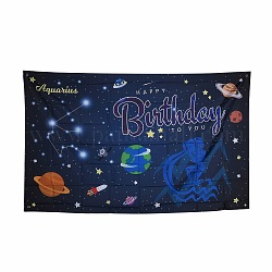 Tapisserie murale suspendue en polyester constellation/signe du zodiaque, pour la décoration d'anniversaire à la maison, bleu, Verseau, 180x114x0.21 cm, Trou: 9.8mm