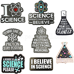 SUNNYCLUE 8Pcs 8 Style Science Theme Word Enamel Pin, Gunmetal Alloy Badge for Backpack Clothes, Mixed Color, 18~35x23~35.5x1.5mm, Pin: 0.1mm, 1Pc/style