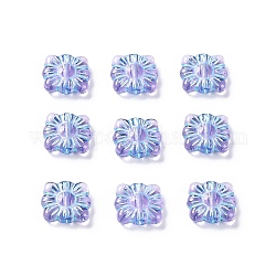 Chapado de perlas de acrílico transparente, metales enlaced, cuadrado con diseño de flores, medio de la orquídea, 9.5~10x10.5~11x3.5mm, agujero: 1.6 mm, aproximamente 1990 unidades / 500 g