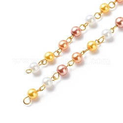 Verre à la main des chaînes de perles de perles, avec épingle à œil en laiton, non soudée, jaune, 13x6mm, environ 3.28 pied (1 m)/fil