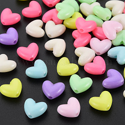 Perles en plastique polystyrène opaque, cœur, couleur mixte, 9.5x11x5mm, Trou: 2mm, environ 1700 pcs/500 g