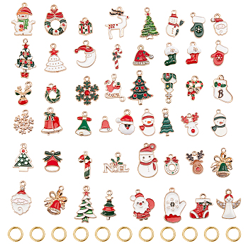 Noël alliage thème pendentifs émail, sans cadmium et sans plomb, formes mixtes, or clair, couleur mixte, 13.5~25.5x7.5~18.5x1~5mm, Trou: 2mm, 50 pcs /sachet 