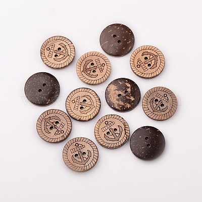 20mm Coconut Shell Buttons 2 Holes Brown Wooden Buttons Bulk