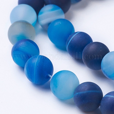 Approx 45 pcs 15" Strand Dyed Natural Striped Blue Agate Round 8mm Beads 