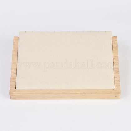 木製のネックレスディスプレイ  フェイクスエードと  ロングチェーンディスプレイスタンド  長方形  桃パフ  20.5x14.5x4.5cm NDIS-E020-02B-1