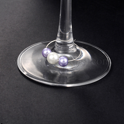ガラスパールビーズワイングラスチャーム  真鍮ワイングラスで魅力がフープピアスを鳴らし  銀色のメッキ  ミックスカラー  30mm AJEW-JO00036-1