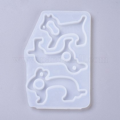 犬とウサギの形のタッチドアオープナーなしのシリコンモールド  非接触キーホルダー型  UVレジン用  エポキシ樹脂ジュエリー作り  ホワイト  130x82x6.5mm DIY-K025-15-1