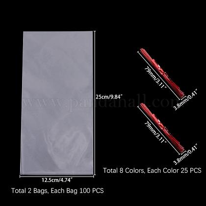セロハンバッグセット  プラスチックワイヤーツイストタイ付き  ミックスカラー  25x12.05cm  200個/セット OPC-PH0001-09-1