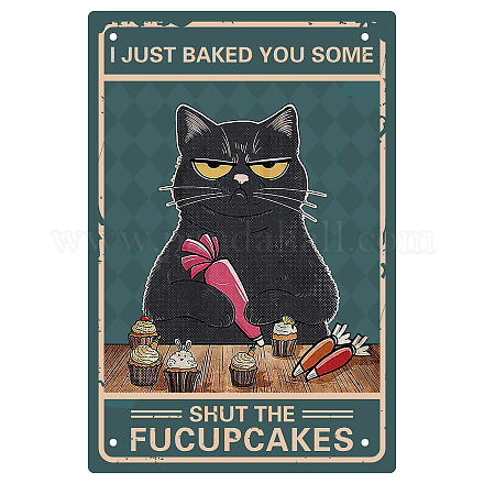 CREATCABIN Black Cat Metal Tin Sign Wall Decor Poster Vintage Retro Art Funny Paintings Plaque for Home Kitchen Coffee Cafe Bar Decorations Gift 8 x 12 Inch-I Just Baked You Some Shut The Fucupcakes AJEW-WH0157-538-1