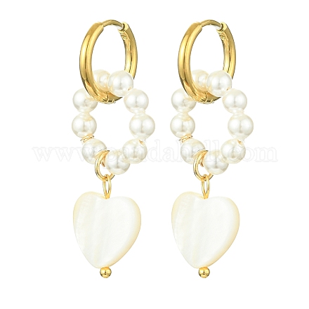 Herz-Ohrringe aus natürlichen Perlen und Muscheln EJEW-TA00323-1