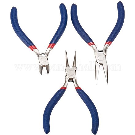 PandaHall Elite Set of 3 Jewellery Making Craft DIY Plier Tool Set- Flat Nosed Round Nosed Wire Cutter Pliers Blue TOOL-PH0001-05-1