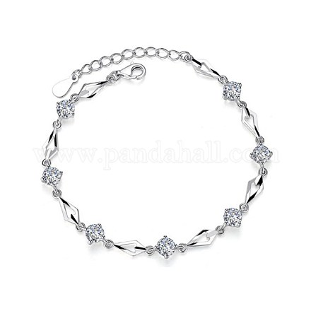 Rhombus and Flat Round Cubic Zirconia Link Chain Bracelet for Teen Girl Women BJEW-BB43411-A-1