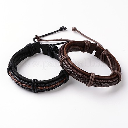 Adjustable Braided Cowhide Cord Bracelets BJEW-F179-07-1