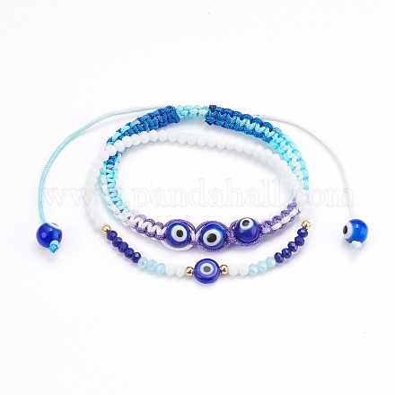 Ensemble de bracelets de perles tressées en cordon de polyester réglable et de bracelets extensibles X-BJEW-JB05980-1