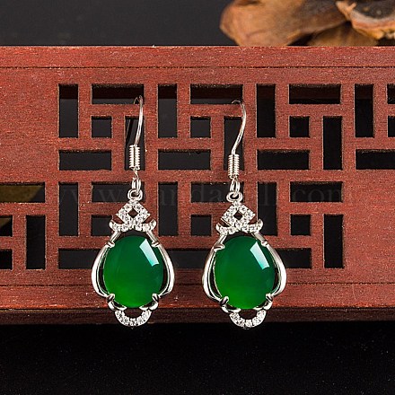 Half Round Imitation Jade Dangle Earrings for Girl Women EJEW-BB46316-A-1