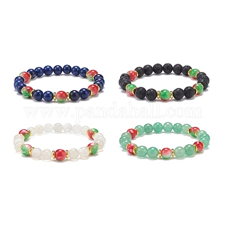 Bracelet extensible en perles rondes avec pierres précieuses et résine pour femme BJEW-JB08665-1