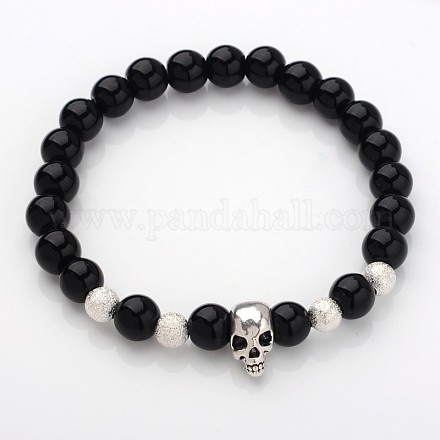 Skull design unique bracelets de pierres précieuses perles extensibles BJEW-JB01847-06-1