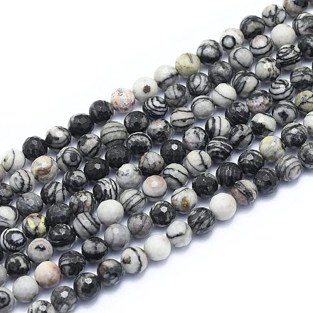 Natürliche schwarze Seide Stein / Netstone Perlen Stränge G-K310-A09-6mm-1