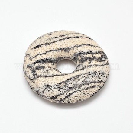 Natural Lava Rock Donut/Pi Disc Big Pendants G-M202-04-1