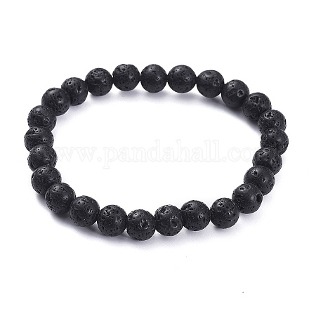Braccialetti elasticizzati con perle di roccia lavica naturale BJEW-G623-02-8mm-1