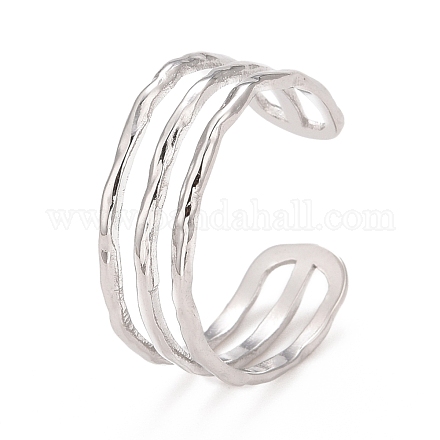 304 anello per polsino aperto da donna a tripla linea in acciaio inossidabile RJEW-C025-12P-1
