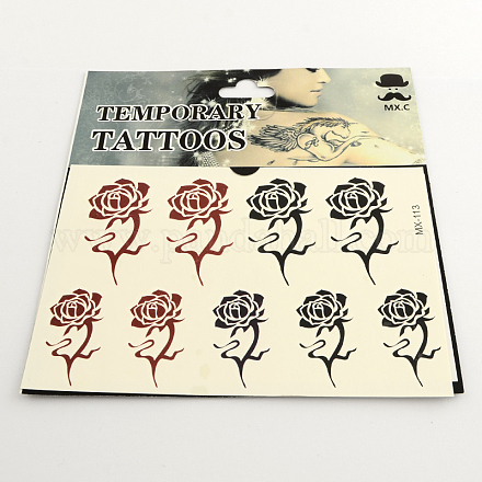 Rose en forme de fleur art de corps au frais faux amovible tatouages ​​temporaires papier métallique autocollants X-AJEW-Q098-16-1