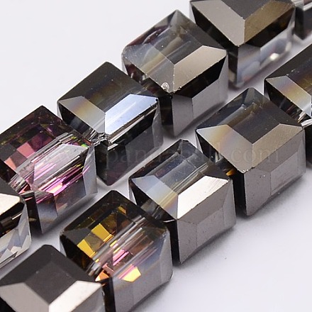 Half Plated Glass Cube Beads Strands EGLA-F016-E02-1