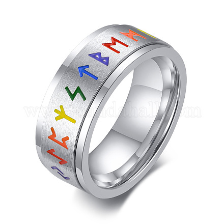 Arcobaleno colore orgoglio bandiera rune parole odino norreno amuleto vichingo anello rotante smaltato RABO-PW0001-037C-1