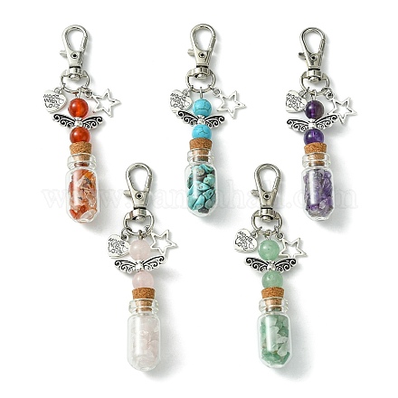 Bouteille à souhaits en verre avec puce de perles synthétiques et naturelles à l'intérieur des décorations pendantes HJEW-JM01741-1