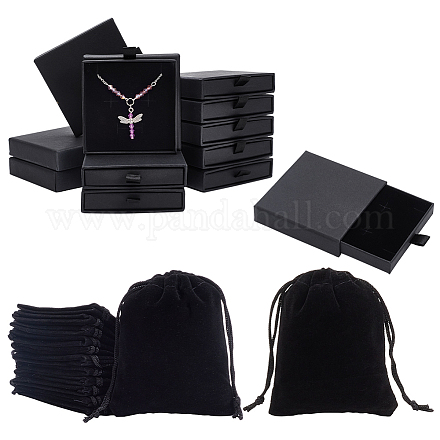 Nbeads 12 шт. подарочные коробки для ювелирных изделий с 12 шт бархатными мешочками DIY-NB0008-85-1