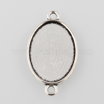 Antique Silver Tibetan Style Alloy Flat Oval Cabochon Connector Settings X-TIBE-M022-05AS-1