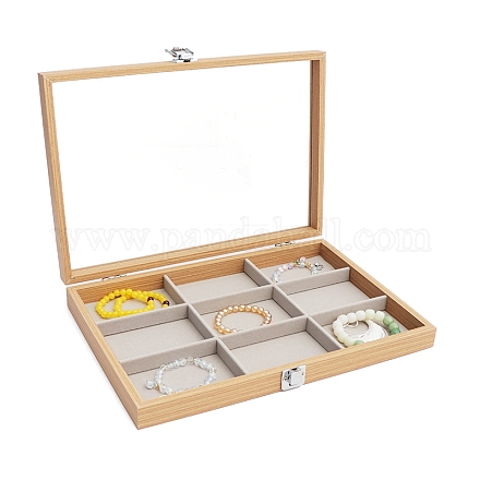 Boîtes de présentation de bijoux en bois rectangle avec 9 compartiments PW-WG90817-09-1