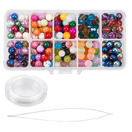 Pandahall Elite 300 pcs Colorful Round Glass Beads with 1 pcs Beading Needle & 10mx0.8mm Elastic Wire for DIY Jewelry Making EGLA-PH0003-06-1