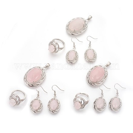 Rosa naturale set di gioielli di quarzo SJEW-P156-01-1