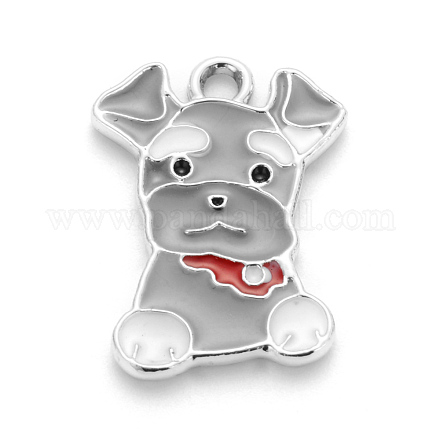 合金エナメル子犬ペンダント  モーキー犬  プラチナ  グレー  22x15.5x1.5mm  穴：2mm ENAM-T001-11-1