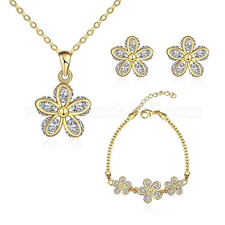 Golden Plated Brass Cubic Zirconia Jewelry Sets SJEW-BB00452-01-1