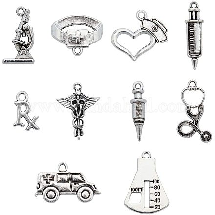 PandaHall 120pcs Antique Silver Medical Nurse Charms Stethoscope Syringe Nurse Cap Hat Charms for Jewelry Making Crafting Findings Accessory for DIY Necklace Bracelet PALLOY-PH0013-16AS-1