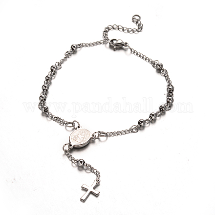 Perline bracciali rosario con croce BJEW-E282-02P-1
