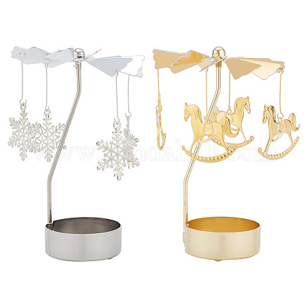 FINGERINSPIRE 2 Sets Rotary Candle Holder Snowflake & Carousel Candleholder Sliver & Gold Spinning Metal Tea Lights Candle Holder Romantic Metal Small Gift for Wedding Party Festival Home Decor DJEW-FG0001-31-1