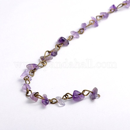 Chaînes de perles de copeaux d'améthyste naturelle à la main pour la fabrication de bracelets de colliers AJEW-JB00044-04-1