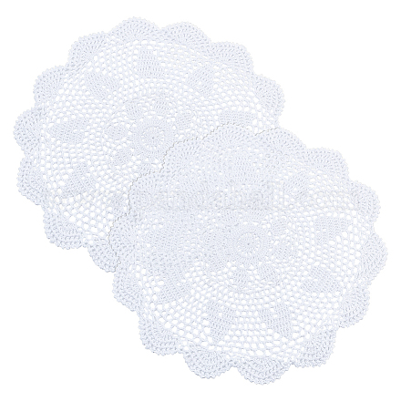 綿編み中空花プレースマット  コースター  断熱カップパッド  ティーカップマット  ホワイト  390x2mm AJEW-WH0368-06-1