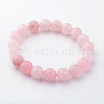 Pulseras elásticas naturales de cuarzo rosa BJEW-JB02428-1