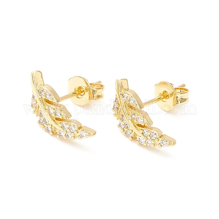 Clear Cubic Zirconia Feather Stud Earrings EJEW-P196-15G-1
