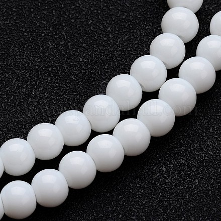 Opaque verre de couleur brins de perles rondes GLAA-I026-4mm-02-1