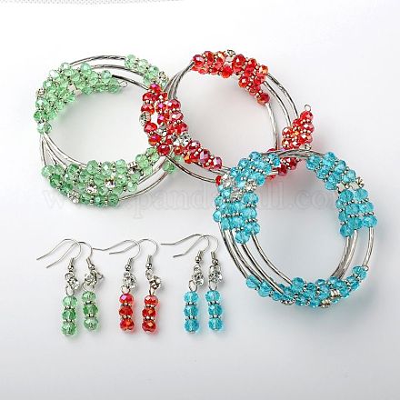 Set di gioielli di vetro: braccialetti dell'involucro e orecchini SJEW-JS00617-1