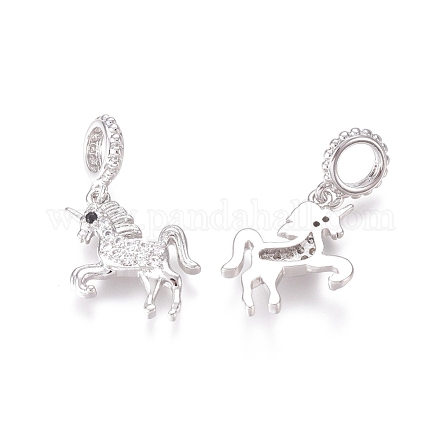 Brass Micro Pave Clear Cubic Zirconia European Dangle Charms ZIRC-I036-24P-1