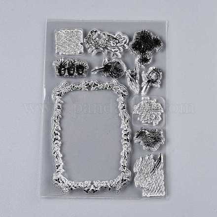 プラスチックスタンプ  DIYスクラップブッキング用  装飾的なフォトアルバム  カード作り  スタンプシート  花柄  149~151x100x3mm DIY-M010-A26-1