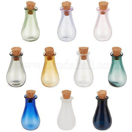 パンダホールエリート 9 個 9 色ガラスコルクボトルオーナメント  ガラスの空のウィッシングボトル  ペンダントデコレーション用のDIYバイアル  ミックスカラー  1.55x2.7~2.8cm  1pc /カラー AJEW-PH0011-07-1