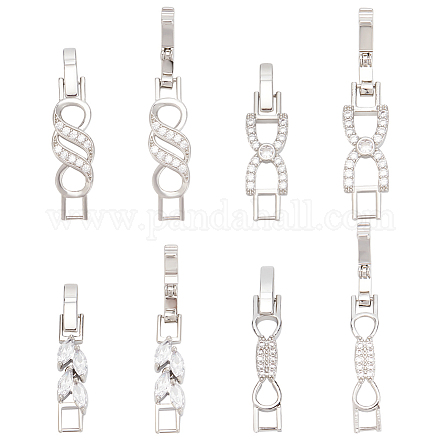 BENECREAT 8Pcs 4 Styles Rack Plating Brass Clear Cubic Zirconia Watch Band Clasps KK-BC0009-76P-1